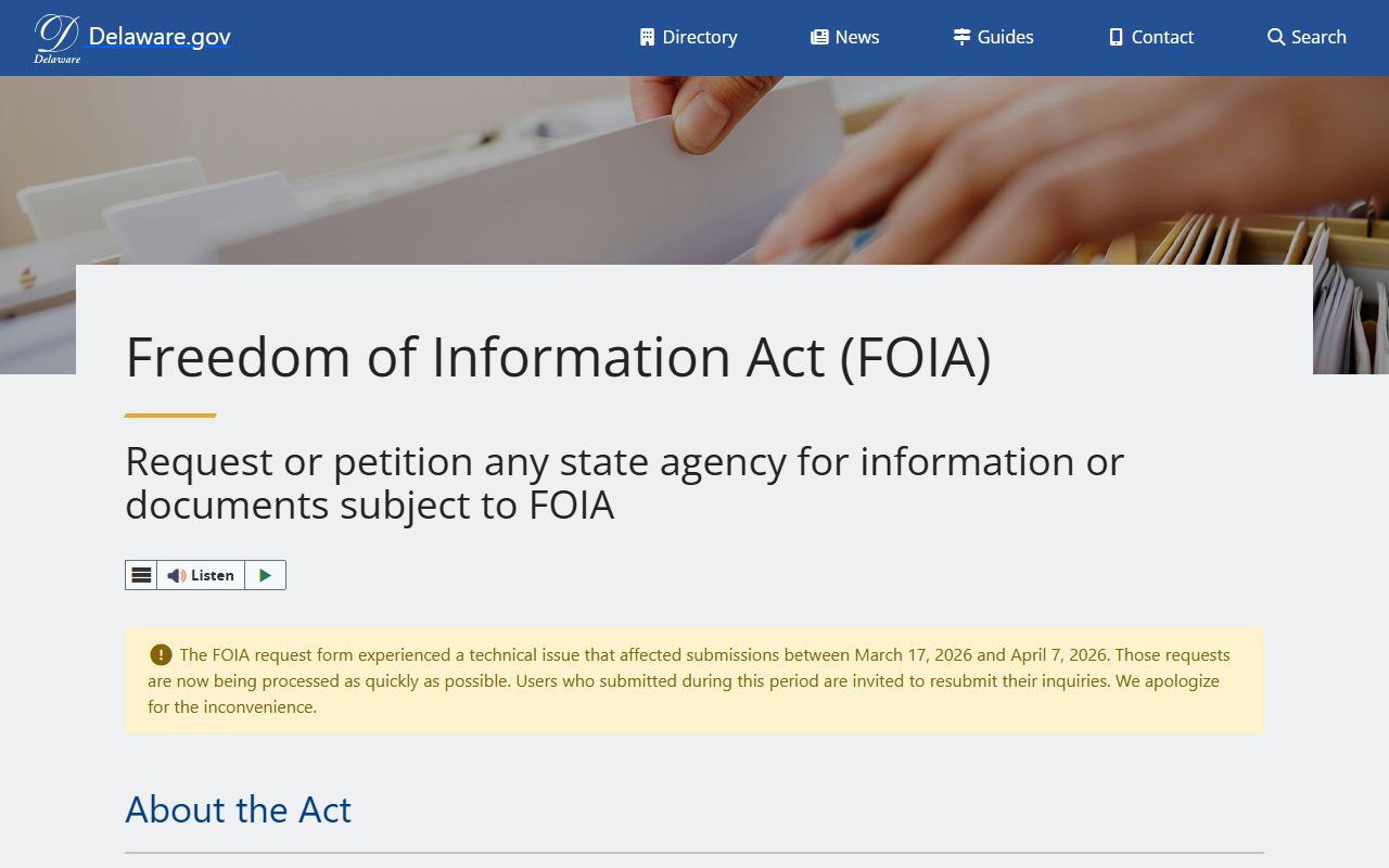 Delaware State FOIA Portal for public records requests