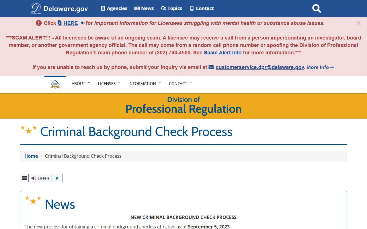 Delaware Division of Professional Regulation background check public records
