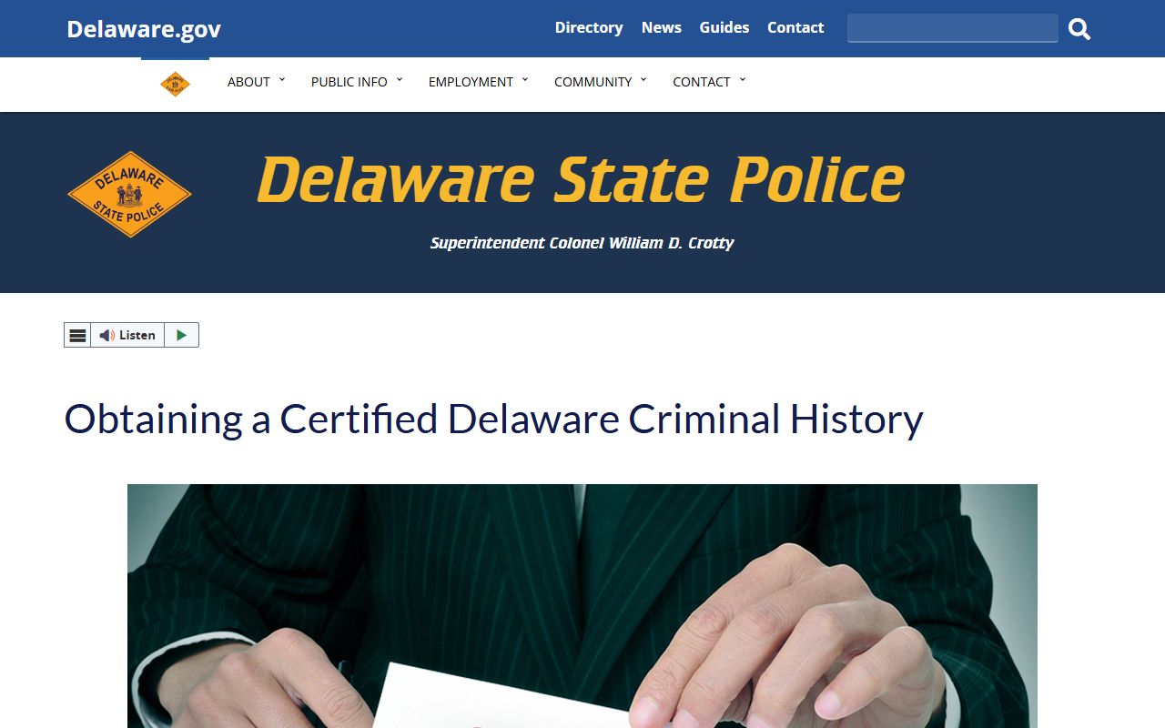 Delaware State Police certified criminal history public records process