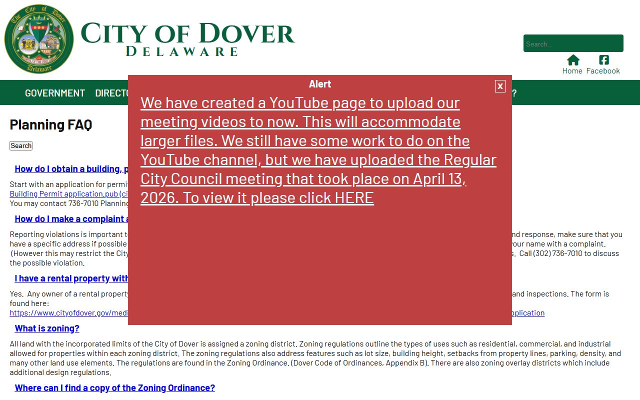 Dover Planning and Inspections public records FAQ