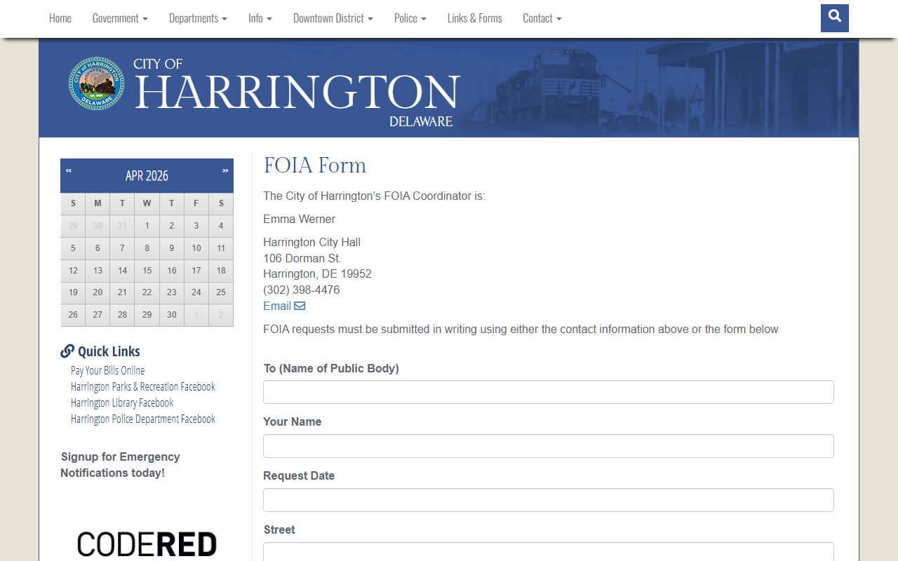 Harrington FOIA public records request page
