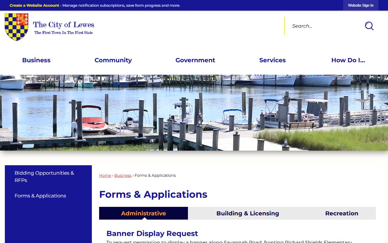 Lewes forms and applications public records FOIA form page