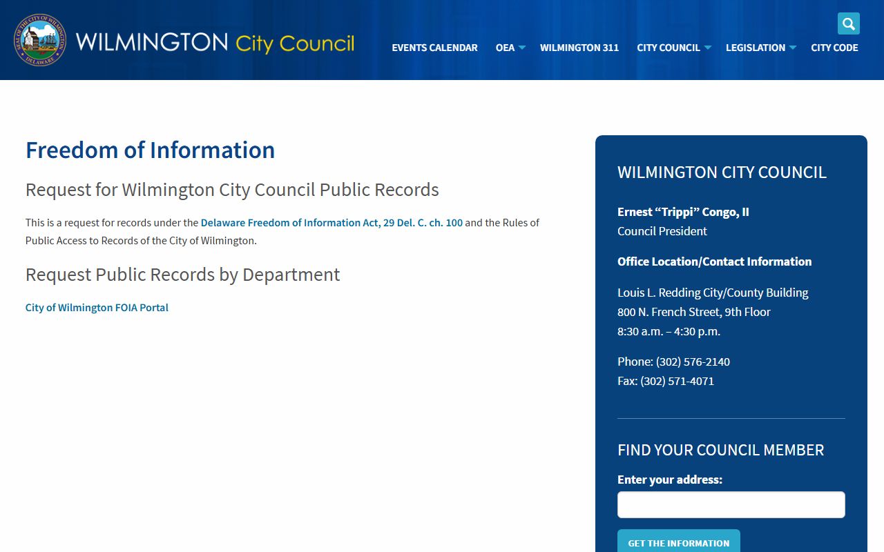 Wilmington City Council FOIA public records page