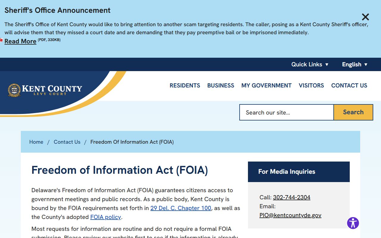 Kent County Levy Court FOIA public records request page