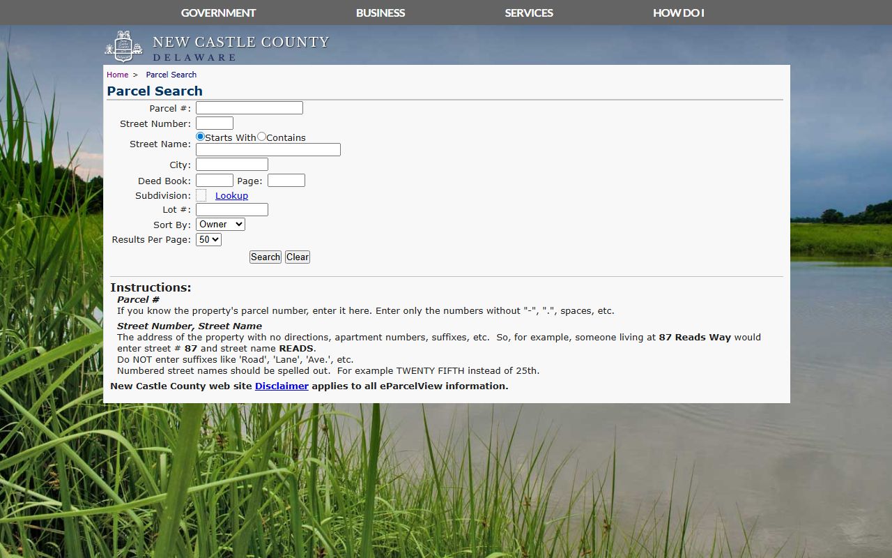 New Castle County parcel search public records lookup tool
