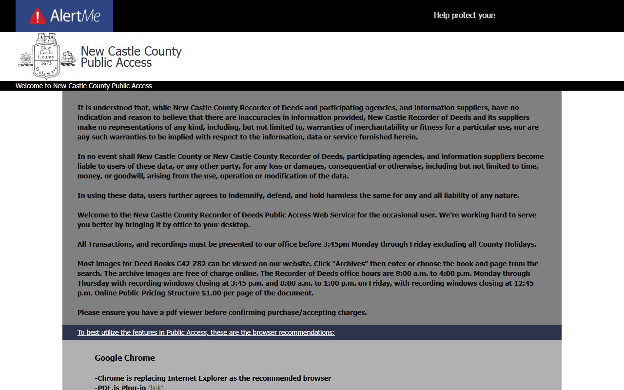 New Castle County Recorder of Deeds public records search system
