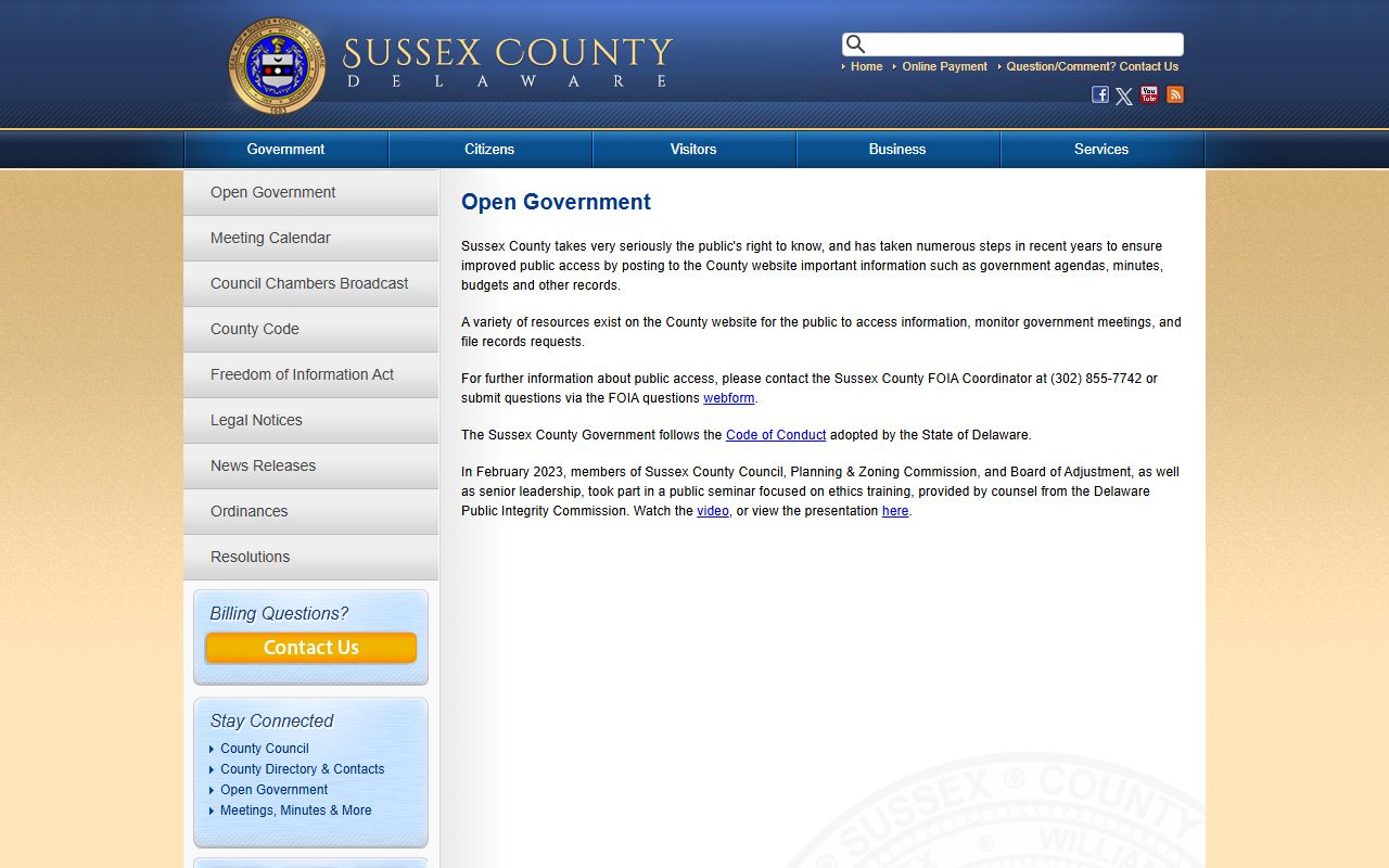 Sussex County Open Government public records portal
