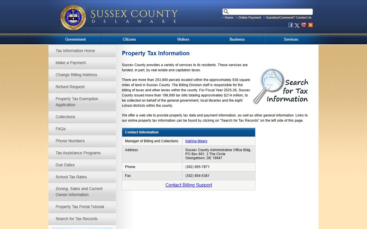 Sussex County property tax public records information page